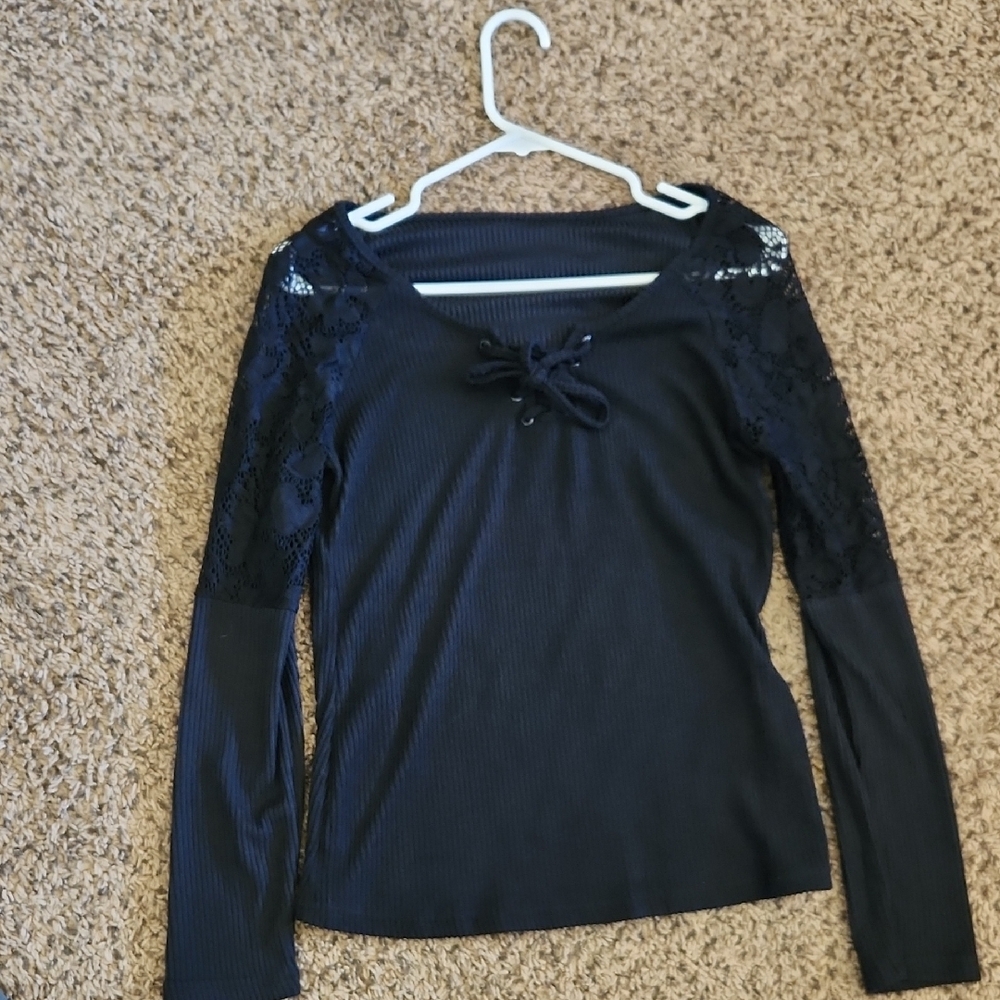 Black Lace Detail Women's Top